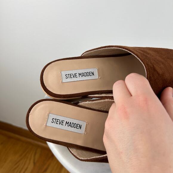 Steve Madden Studded Brown Suede Wood Block Heel Brooklyn Platform Clog (Sz 9.5) - Picture 8 of 12